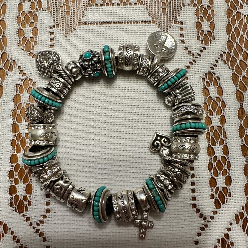 Brighton and Pandora charm bracelet with Turquoise spacers